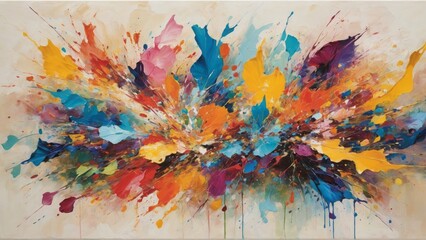 Dynamic abstract painting with an explosive burst of colors. Energetic and vibrant art piece.