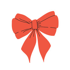 Vector illustration of a bow, gift ribbons. Bowknot in hand drawn and flat styles. Fashionable Hair accessory. Bow knot for gift wrapping