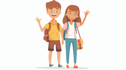 Smiling teenage boy and girl or school friends standing