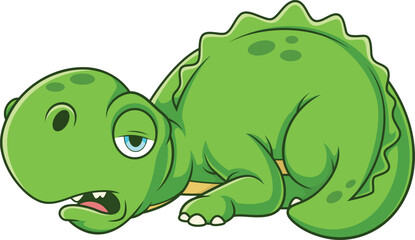 Cartoon tired dinosaur dog lying down vector illustration