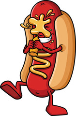 Cartoon funny hot dog vector illustration - obrazy, fototapety, plakaty