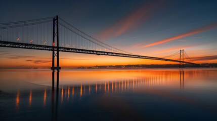 Fototapeta na wymiar Vasco da Gama suspension bridge with lights at sunset