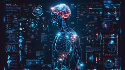 3D illustration of human brain, human power, body and mind structure. future technology, healthcare technology.