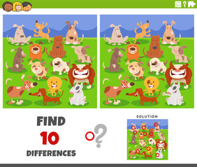 differences game with cartoon dogs animals group