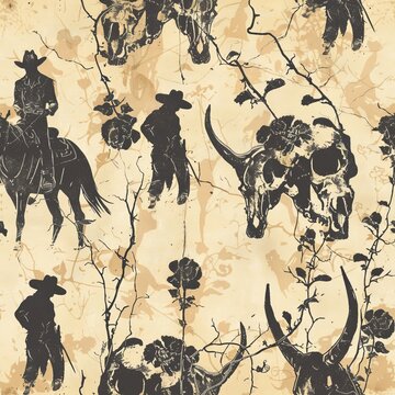 Western Cowboy Skull Fabric Motif