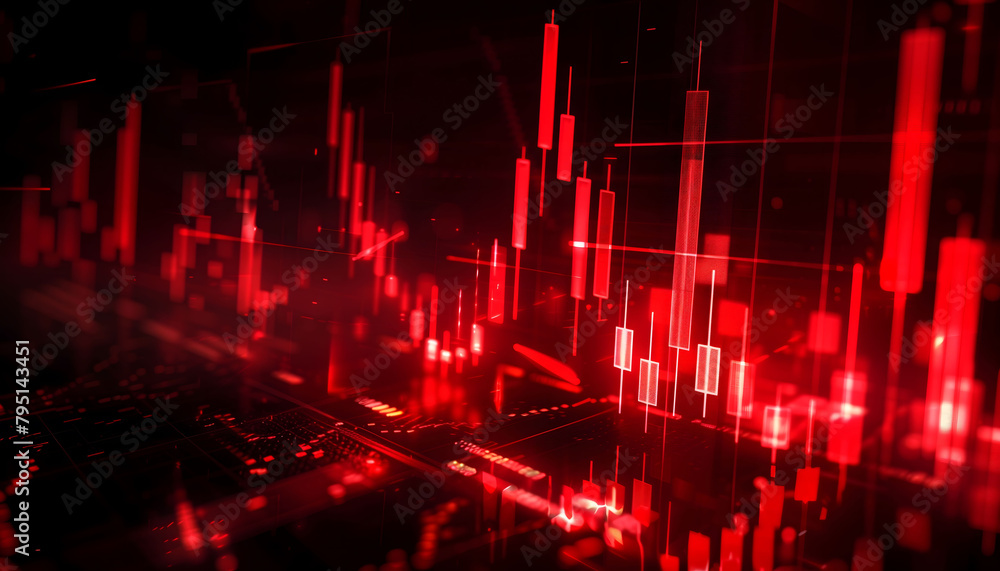 Poster black red background with exchange rate changes, candles in the form of red color