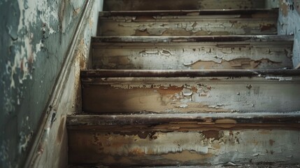 Close-up of a worn-out staircase, telling stories of countless footsteps