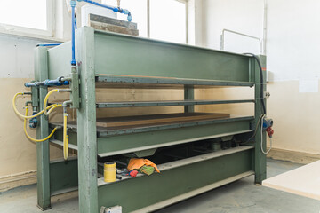 full shot of a belt grinder machine in the factory. High quality photo