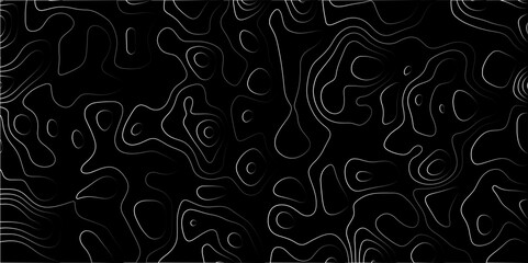 Contour map wavy background. Abstract Geographic Gradient line mountain on Black background. Geography scheme and terrain. Topography grid map. Stylized topographic contour map backdrop.
