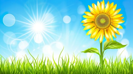 Obraz premium Vibrant Sunflower Field with Bright Sun Rays