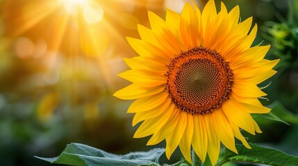 Obraz premium Vibrant Sunflower Field with Bright Sun Rays