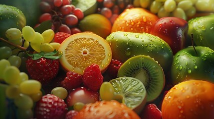 Close-up view capturing the freshness and flavor of different fruits