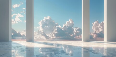 Room With Columns and Sky Filled With Clouds