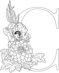 Outline floral alphabet