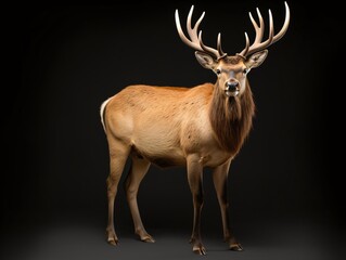a deer with antlers standing on a black background
