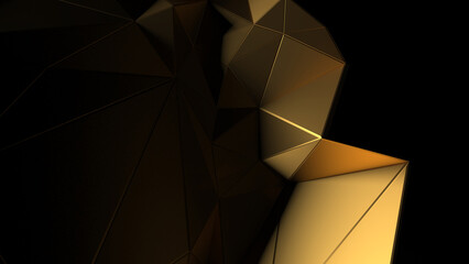 Abstract golden facets highlighted by light on black background. Can be used as a texture or background for design projects, scenes, etc.