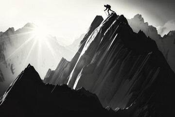 Mountaineer reaches summit against striking sunrise backdrop
