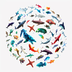 Fototapeta premium 3d rendered photos of A logo for doodle Silhouette of Sea creatures abstract design Scandinavian art style minimalistic made with generative AI