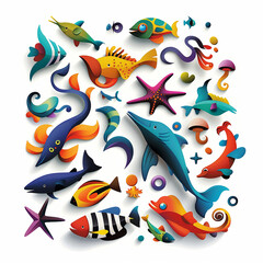 Fototapeta premium 3d rendered photos of A logo for doodle Silhouette of Sea creatures abstract design Scandinavian art style minimalistic made with generative AI
