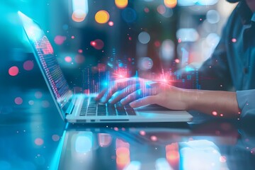 Hand of Business Woman Typing on Laptop Computer AI Generated