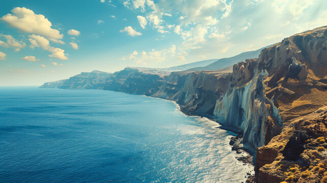 Volcanic cliffs on Vichada beach Santorini island 