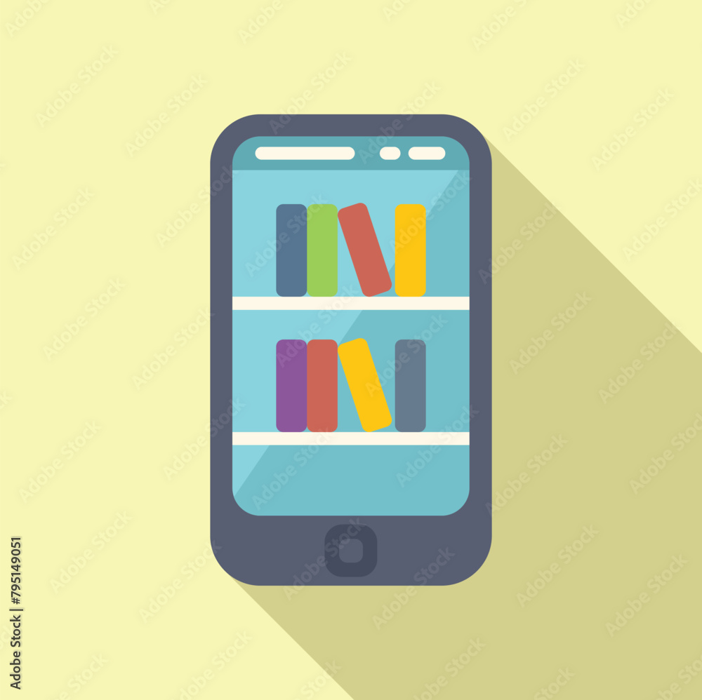 Poster online bookstore icon flat vector. digital reading. modern device