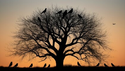 A tree silhouette with a family of birds nesting I upscaled 16