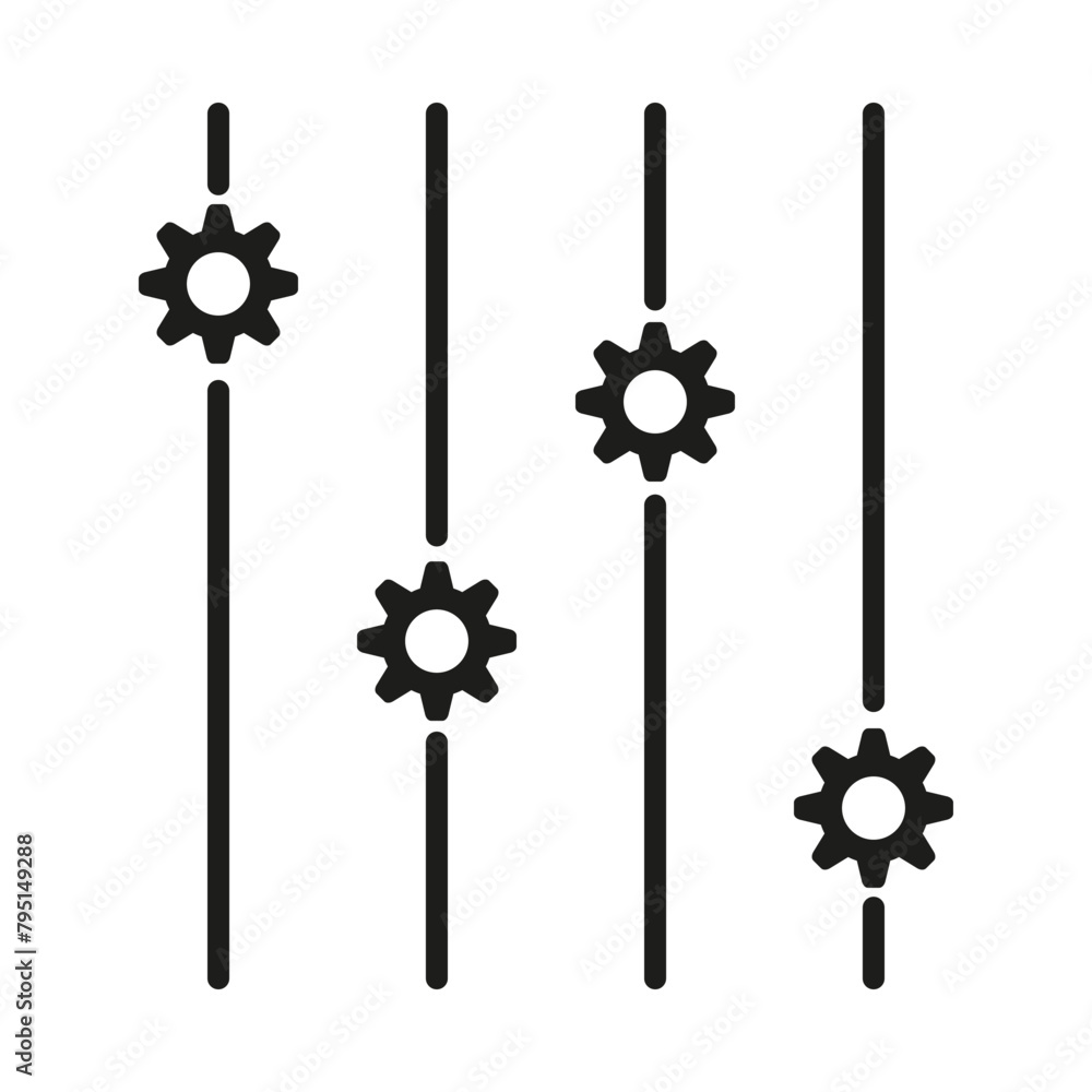 Poster vertical settings adjustment sliders. gear slider icons. interface volume controls. configuration ba