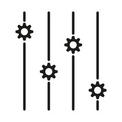 Obraz premium Vertical settings adjustment sliders. Gear slider icons. Interface volume controls. Configuration bars. Vector illustration. EPS 10.