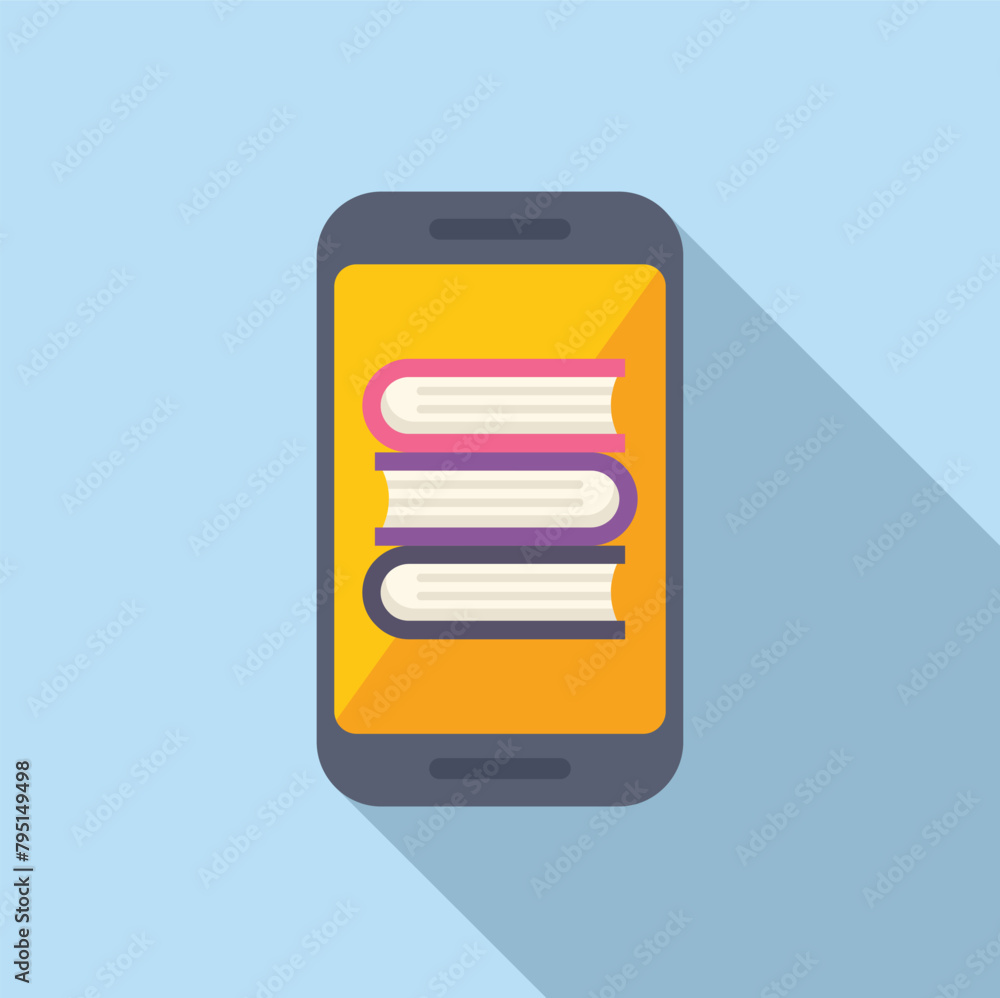 Poster online book stack icon flat vector. reading digital device. public learn