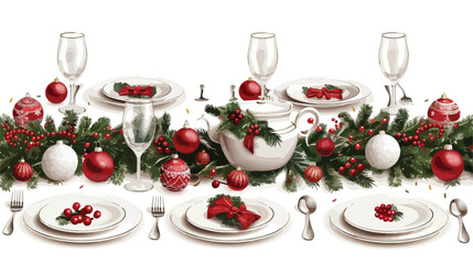 Beautiful Christmas table setting with decor on white