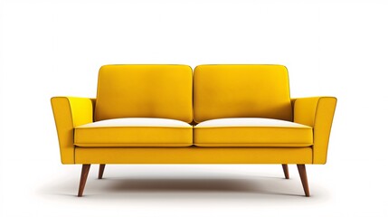 a yellow couch with wooden legs