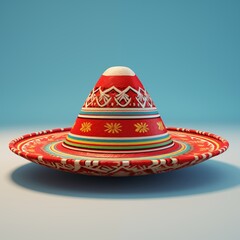 Vibrant Traditional Mexican Sombrero with Ornate Embroidery on a Blue Background