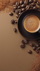 Cup of Coffee Surrounded by Coffee Beans - obrazy, fototapety, plakaty