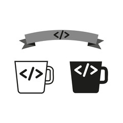 Coding mugs illustration. Programmer coffee break. Code syntax banner. Developer work concept. Vector illustration. EPS 10. - obrazy, fototapety, plakaty