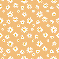 Daisy flower seamless on editable background illustration. Pretty floral pattern for print. Flat design vector. Spring and summer seamless. Flowers seamless design. Cute floral print.