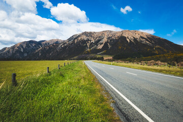 Countryside road with mountains