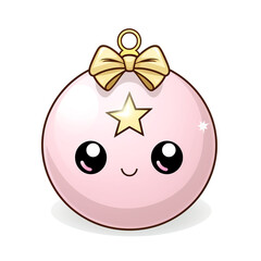 Fototapeta premium clipart kawaii, cute christmas bauble, soft pastel colour scheme, white background сreated with Generative Ai