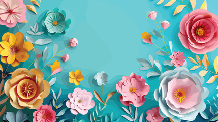 Beautiful handmade paper flowers on blue background Vector