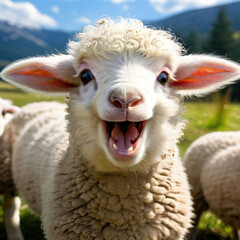 close up of a sheep and lamb Generative ai