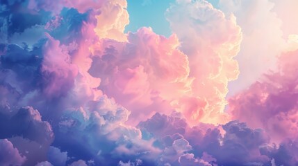 Fototapeta premium Scenic panoramic view of atmospheric cloudy sky with fluffy clouds texture for background use