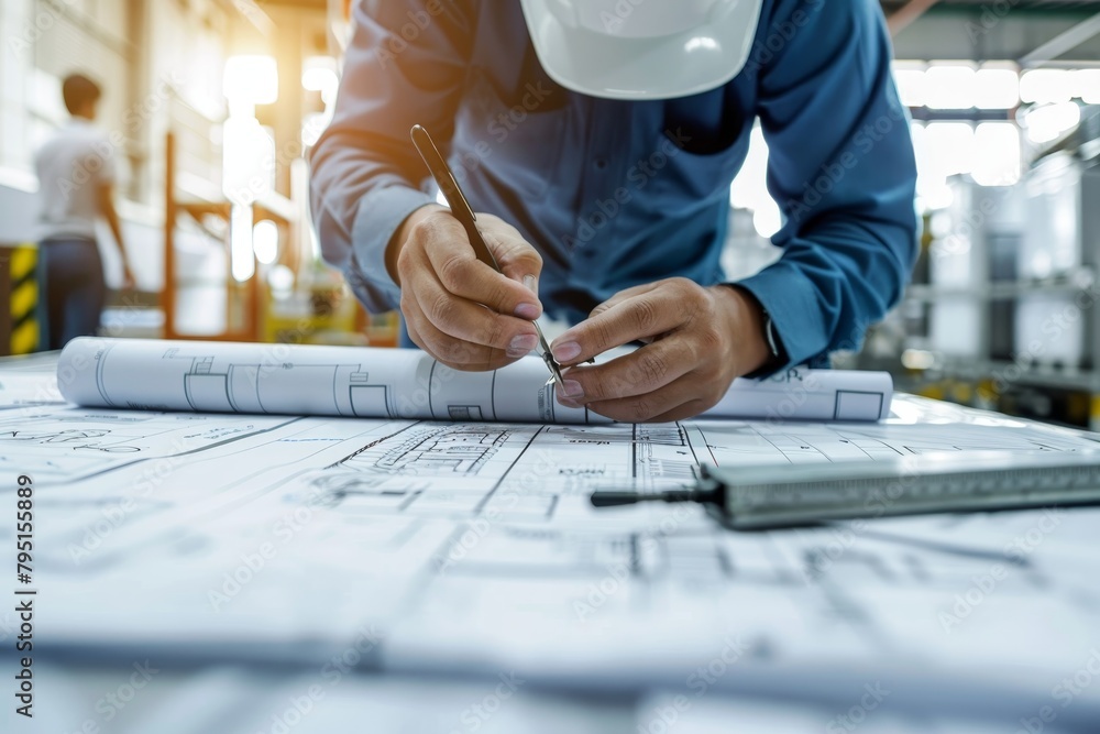 Aufkleber industrial engineers working on constructing infrastructure in a manufacturing environment