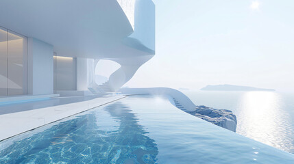 White architecture in Santorini island Greece. Swimming pool