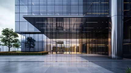 Corporate headquarters with impressive facade and signage