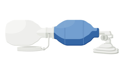 Manual resuscitator Adult, bag valve mask (BVM), Ambu bag, hand-held device used to provide positive pressure ventilation to patients. critical tool in CPR. Flat design.