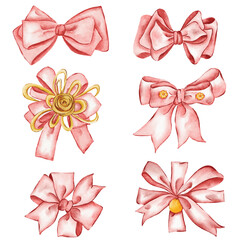 PrintRibbons bow illustrations hand painted watercolor styles Collection, Watercolor Ribbon Bow Collection Set