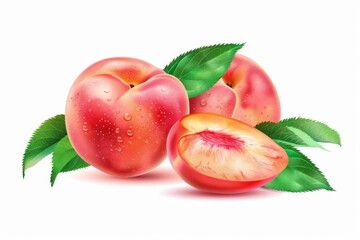 Fresh ripe peach fruit banner for website or graphic design, healthy summer fruits and vegetables