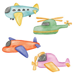 Airplane Nursery illustrations hand painted watercolor styles Collection, Watercolor Plane Collection Set