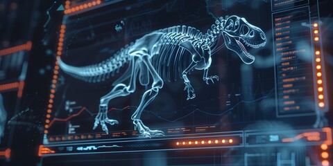 Digital hologram 3d scan of T-rex dinosaur