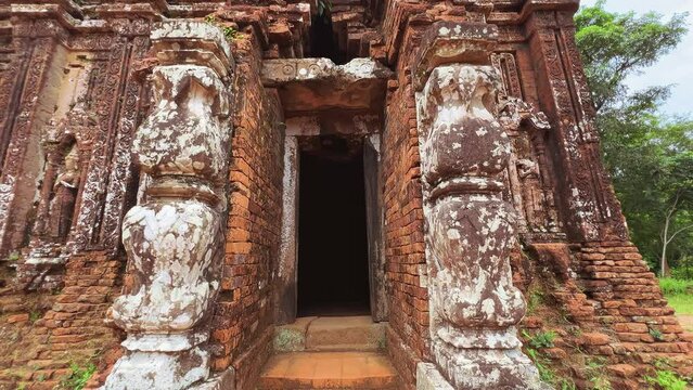 Duy Phu, Quang Nam, Vietnam - August 29, 2023: Entering to a temple at My Son